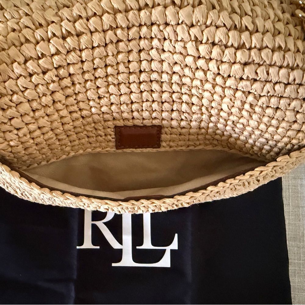Ralph Lauren Natural Straw Shoulder Bag with Gold Chain - Picture 11 of 14